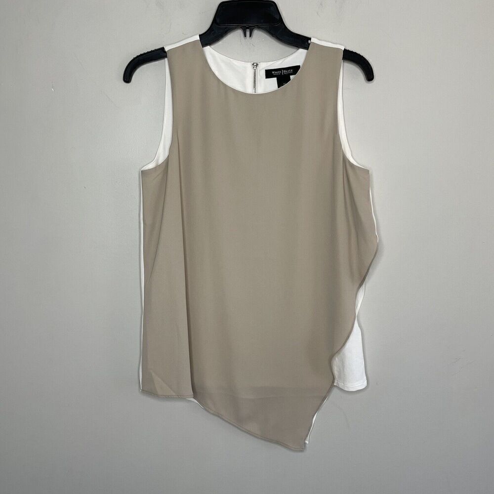 WHITE HOUSE BLACK MARKET Top Womens XS Beige Tan Sheer Sleeveless Asymmetric